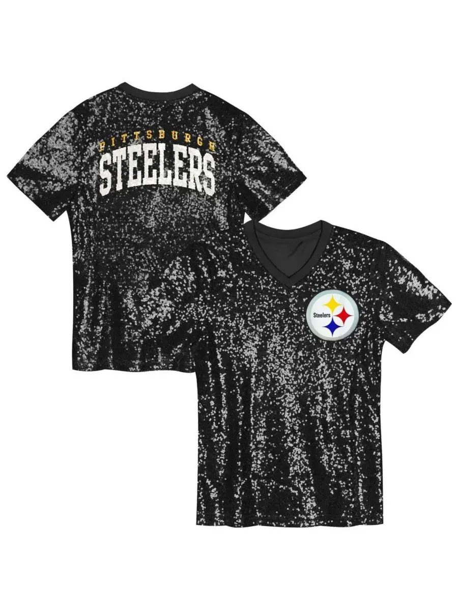 Outerstuff Топ с V-образным вырезом и пайетками черного цвета с логотипом Pittsburgh Steelers для — изображение 1 из 3