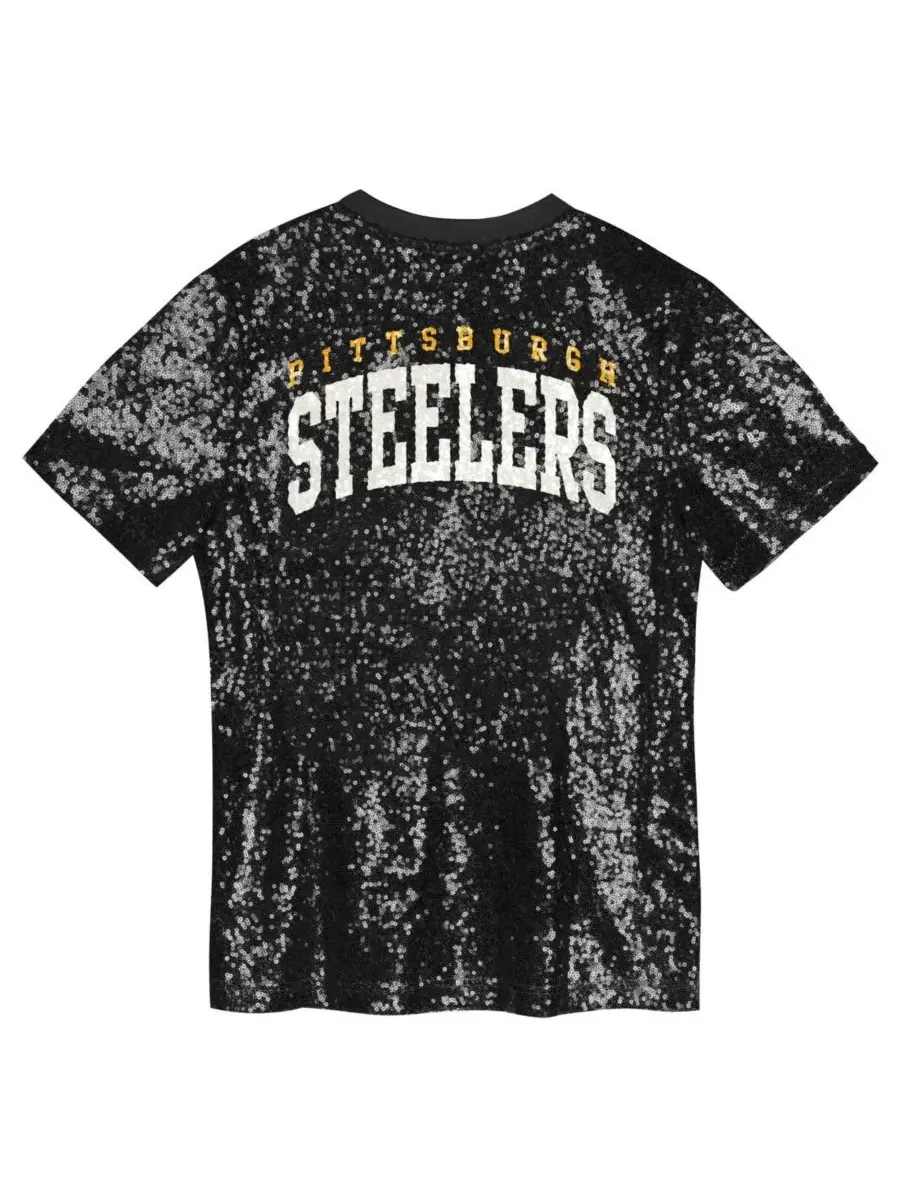 Outerstuff Топ с V-образным вырезом и пайетками черного цвета с логотипом Pittsburgh Steelers для — изображение 2 из 3