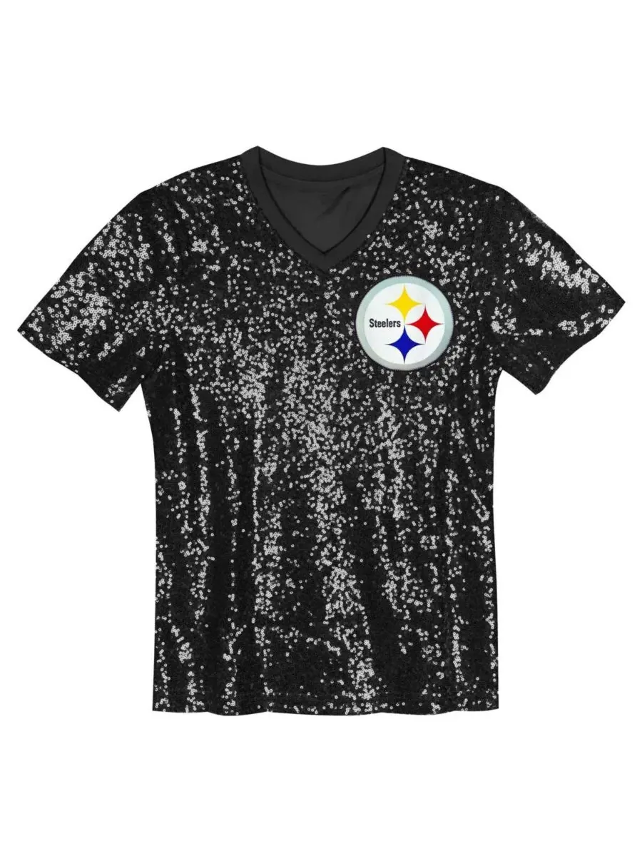 Outerstuff Топ с V-образным вырезом и пайетками черного цвета с логотипом Pittsburgh Steelers для — изображение 3 из 3