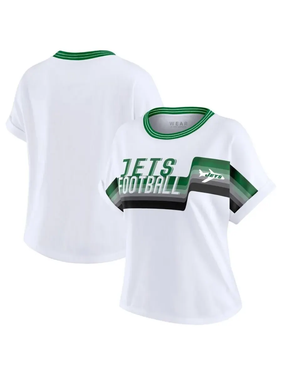 WEAR by Erin Andrews Женская белая укороченная футболка New York Jets с центральной полосой и — изображение 1 из 3, белый