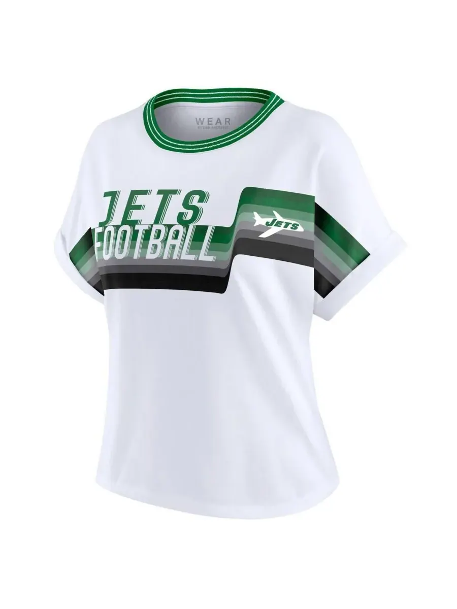 WEAR by Erin Andrews Женская белая укороченная футболка New York Jets с центральной полосой и — изображение 2 из 3, белый