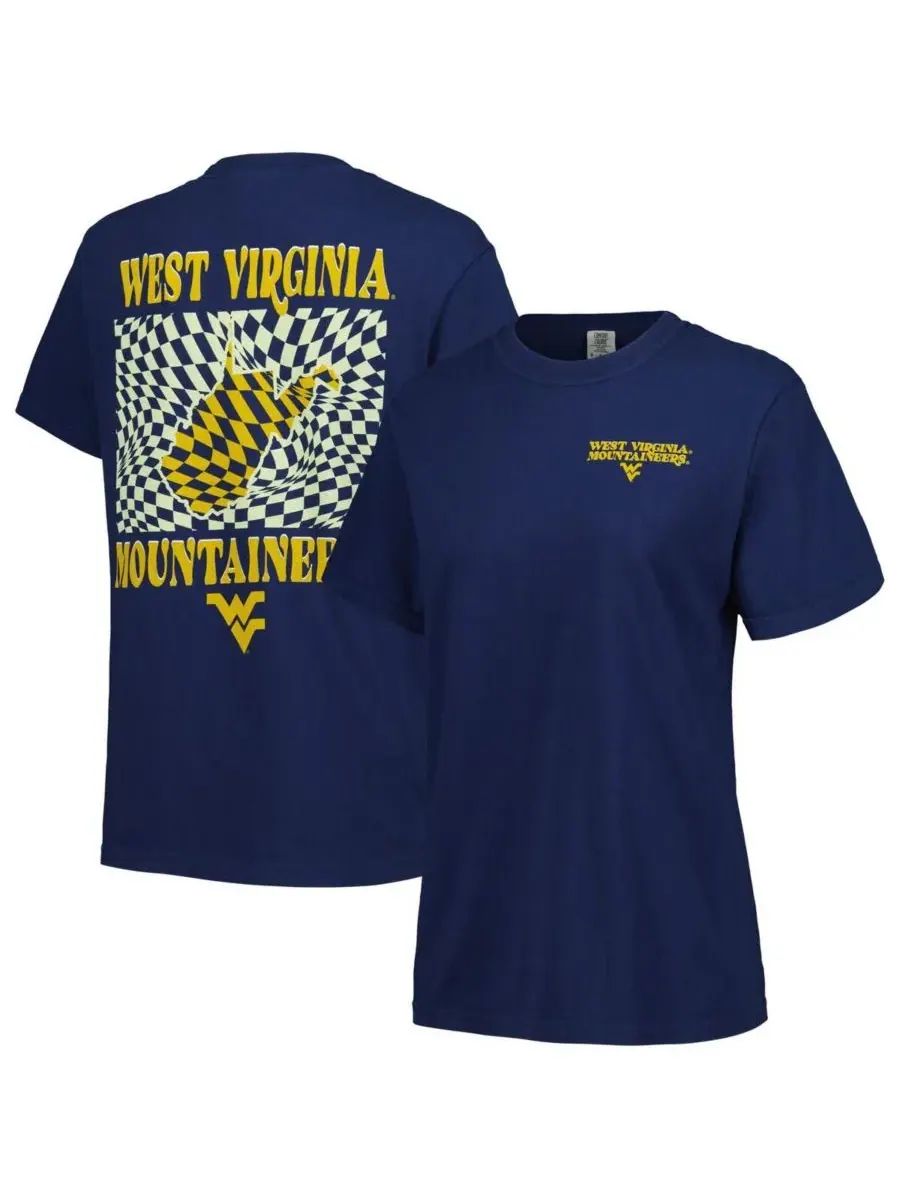 Image One Женская темно-синяя футболка West Virginia Mountaineers Comfort Colors с клетчатым — изображение 1 из 3
