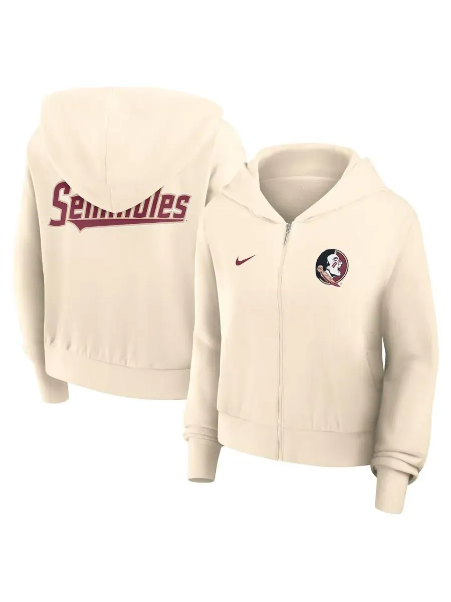 Nike Женская кремовая укороченная толстовка на молнии с символикой команды Florida State Seminoles — изображение 1 из 3