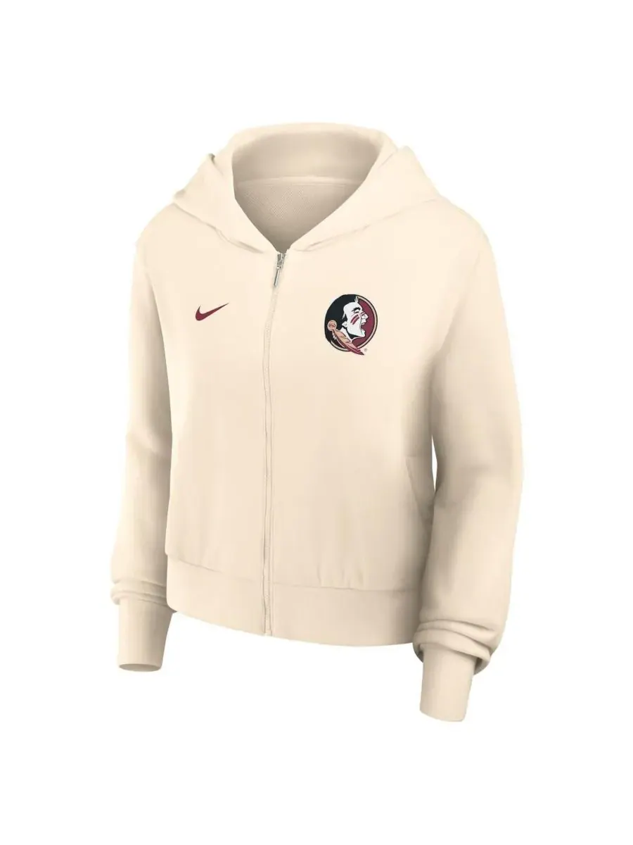Nike Женская кремовая укороченная толстовка на молнии с символикой команды Florida State Seminoles — изображение 2 из 3