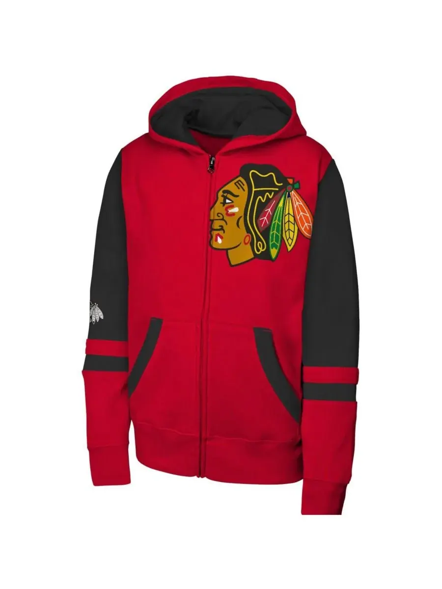 Outerstuff Красная толстовка на молнии с изображением команды Chicago Blackhawks Face Off для — изображение 3 из 3, красный