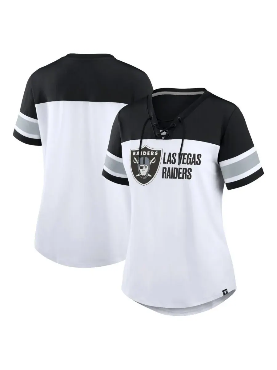 Fanatics Женская белая/черная футболка Las Vegas Raiders Athena с V-образным вырезом и шнуровкой — изображение 1 из 3
