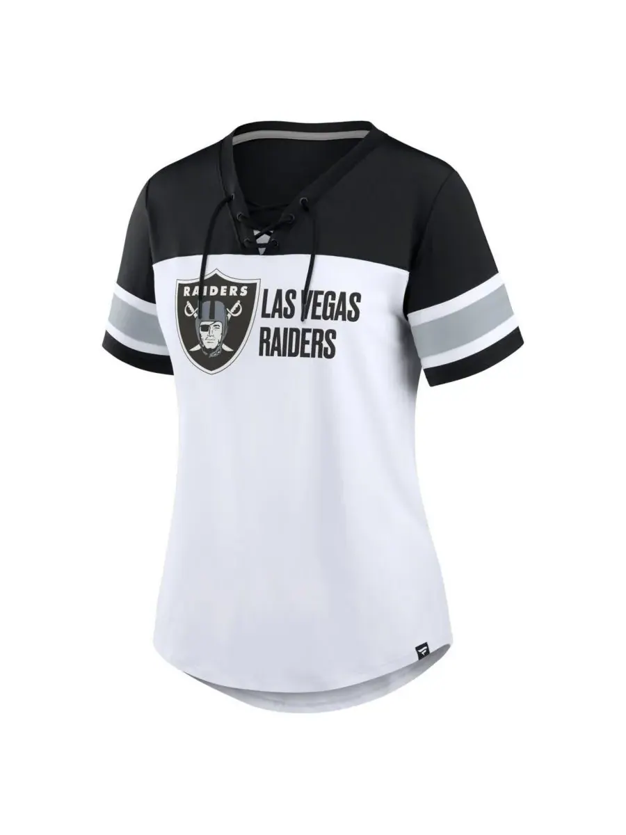 Fanatics Женская белая/черная футболка Las Vegas Raiders Athena с V-образным вырезом и шнуровкой — изображение 2 из 3