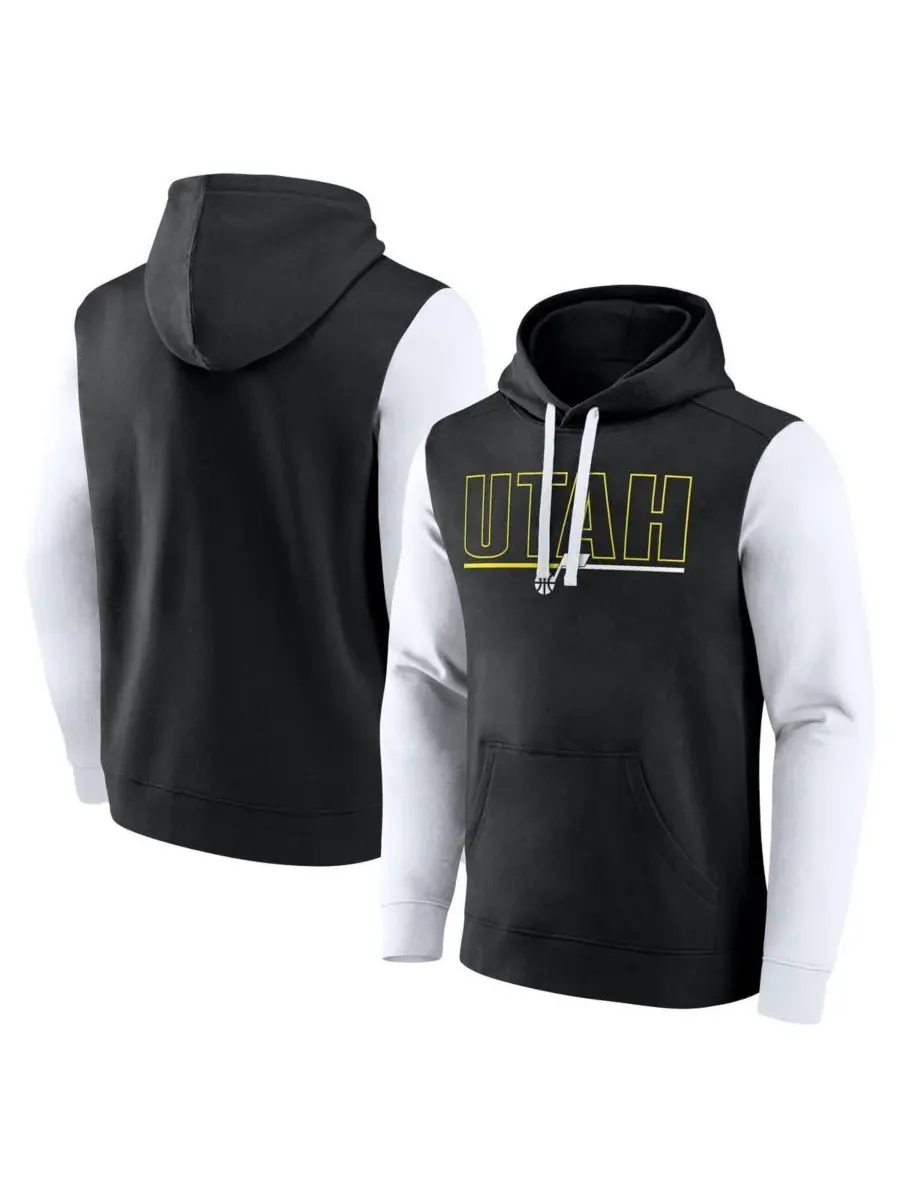 Logo Athletic Мужская черная толстовка с капюшоном Utah Jazz Outline Color Block — изображение 1 из 3, черный