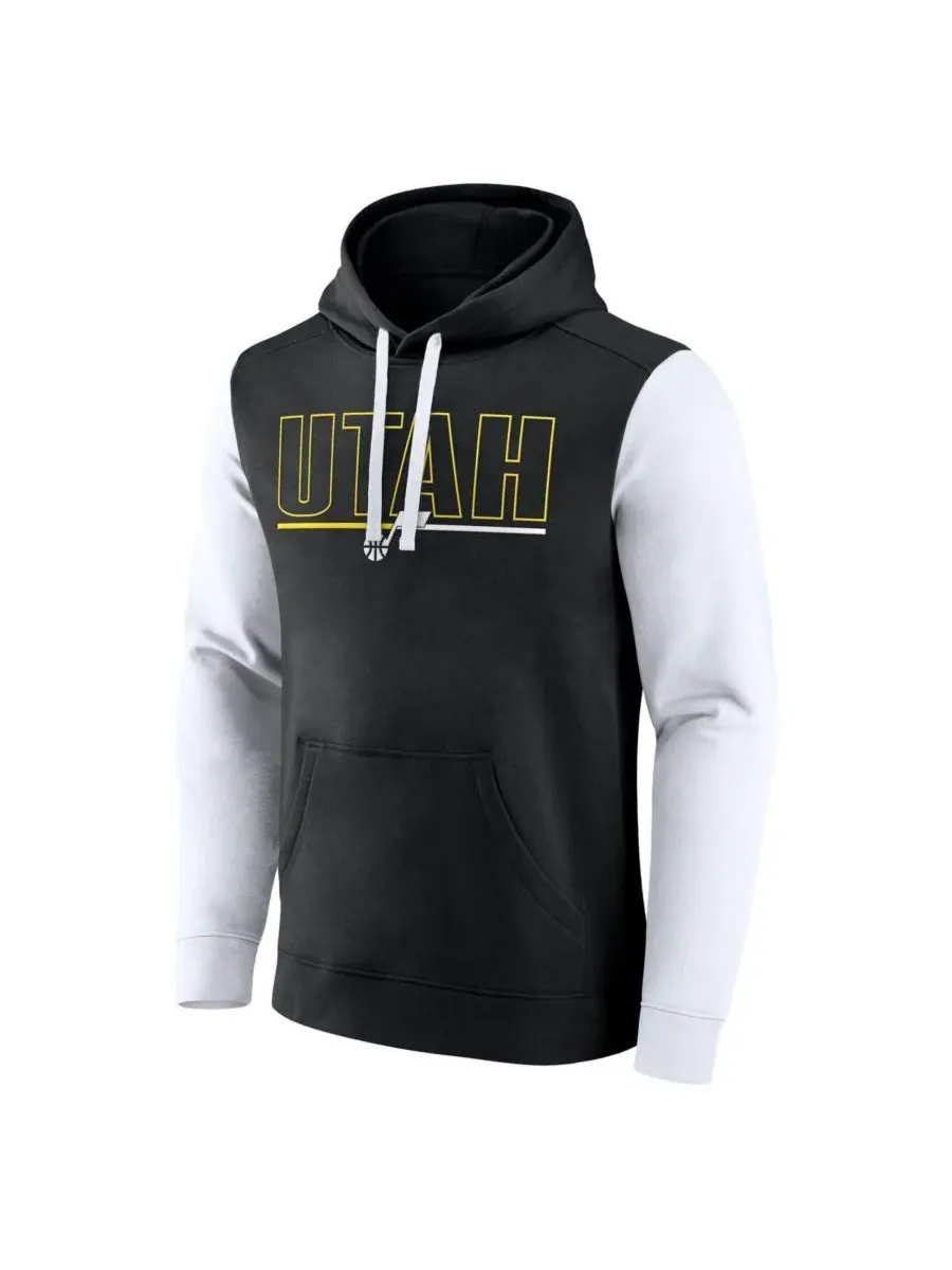 Logo Athletic Мужская черная толстовка с капюшоном Utah Jazz Outline Color Block — изображение 2 из 3, черный