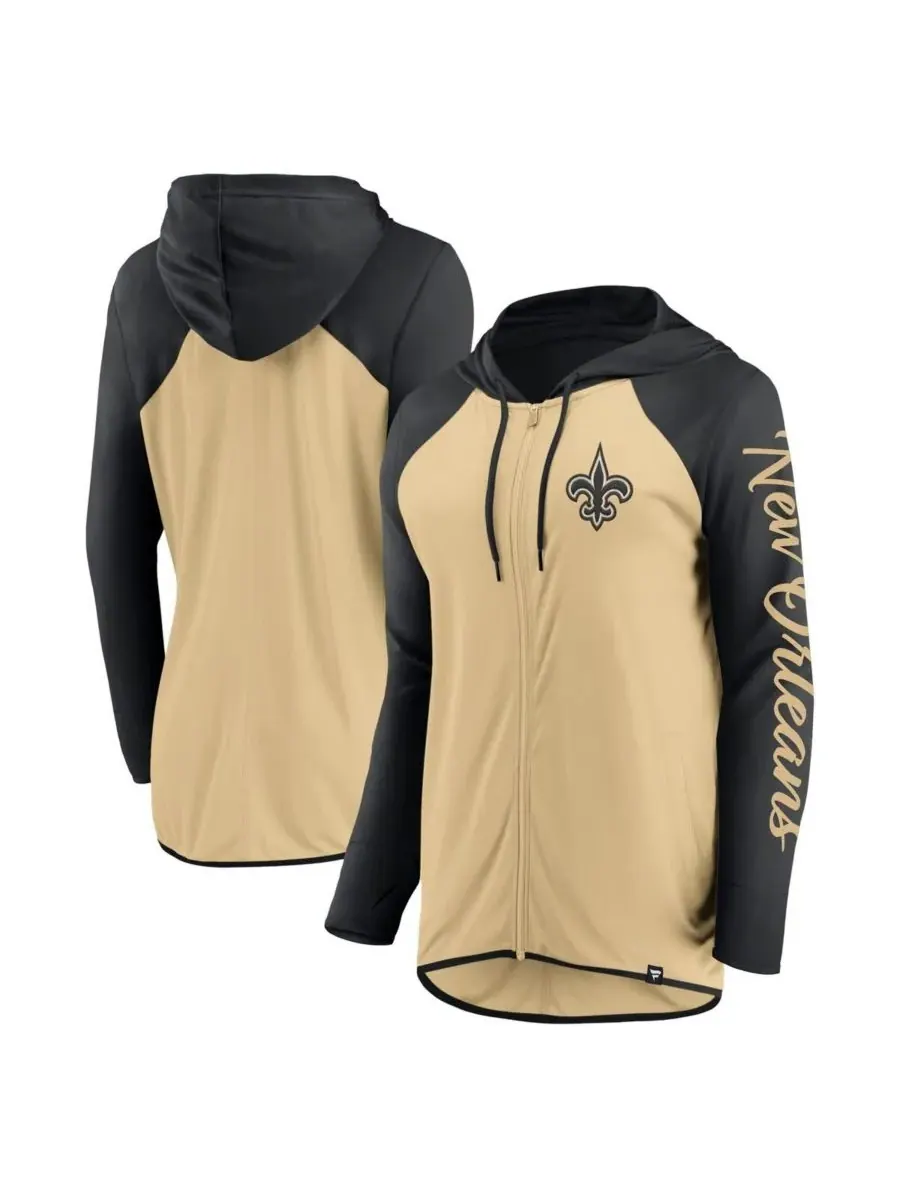 Fanatics Женская толстовка на молнии золотисто-черного цвета с надписью New Orleans Saints — изображение 1 из 3