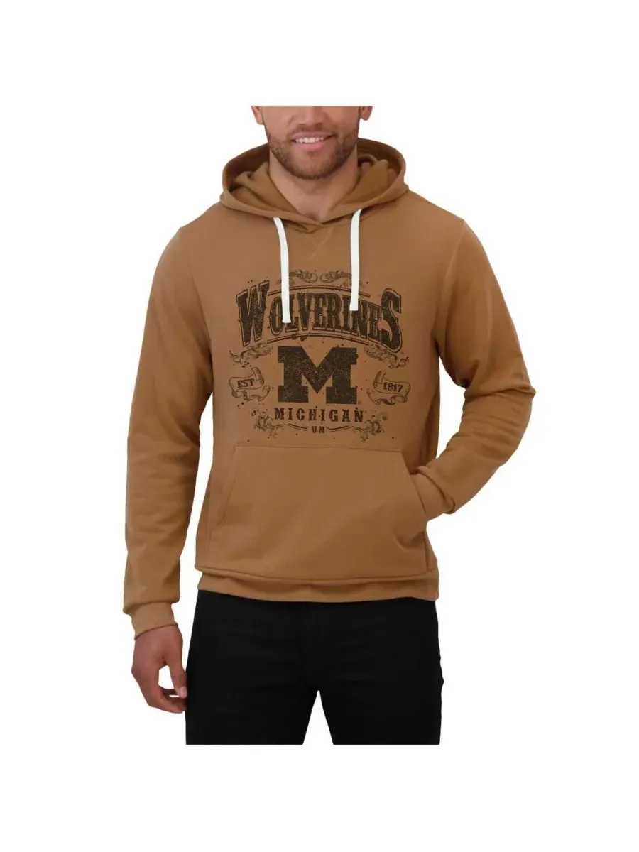 Fanatics Мужская толстовка с капюшоном из флиса бежевого цвета с символикой команды «Мичиган — изображение 2 из 4, бежевый