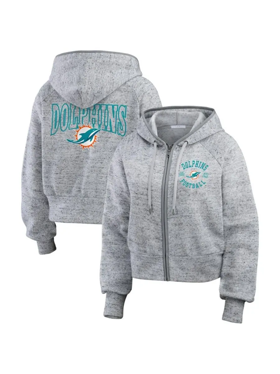 WEAR by Erin Andrews Женская укороченная толстовка на молнии из флиса серого цвета с крапчатым — изображение 1 из 5, серый