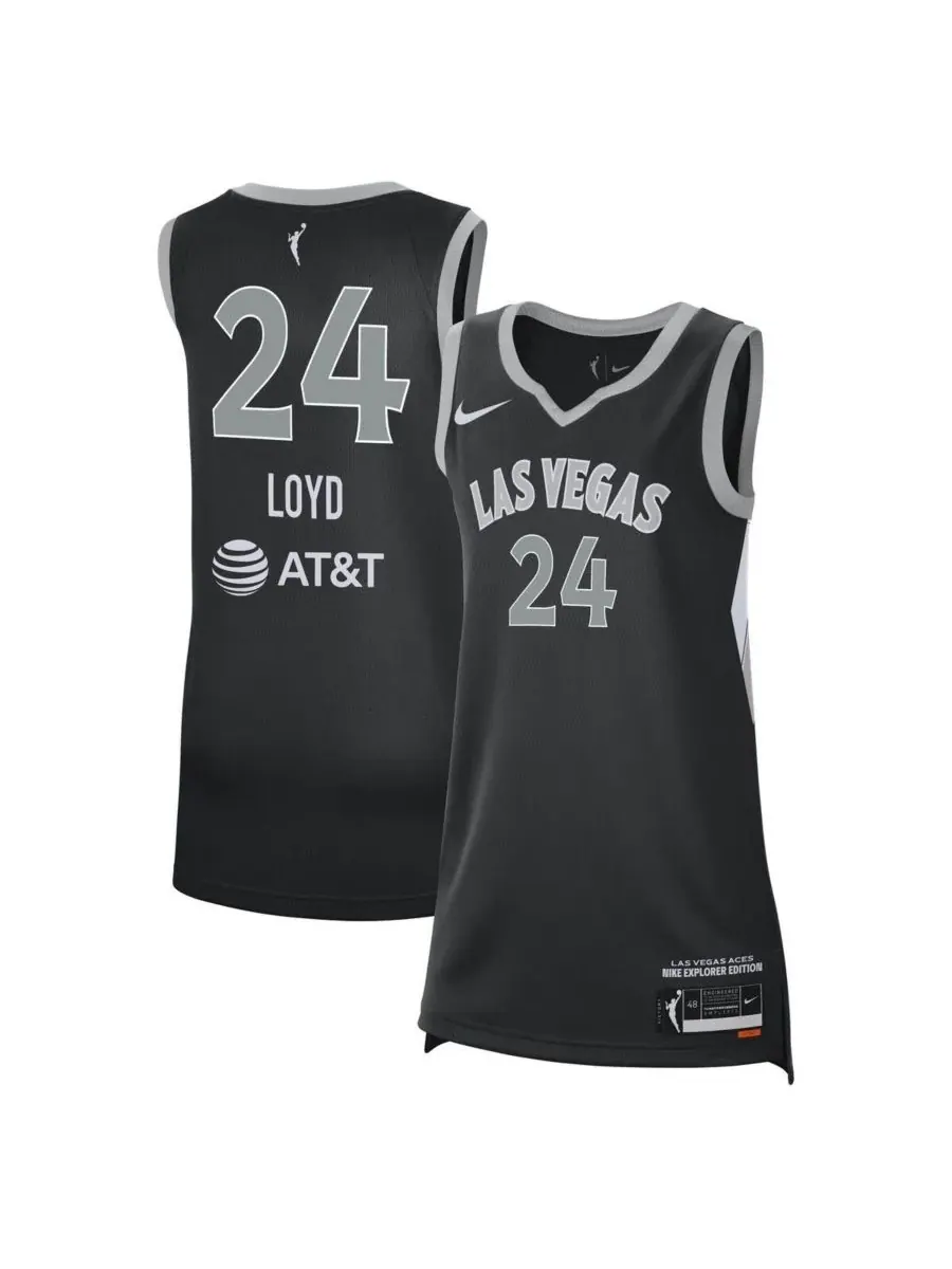 Nike Мужская и женская черная футболка Jewell Loyd Las Vegas Aces Explorer Edition Victory Jersey — изображение 1 из 3