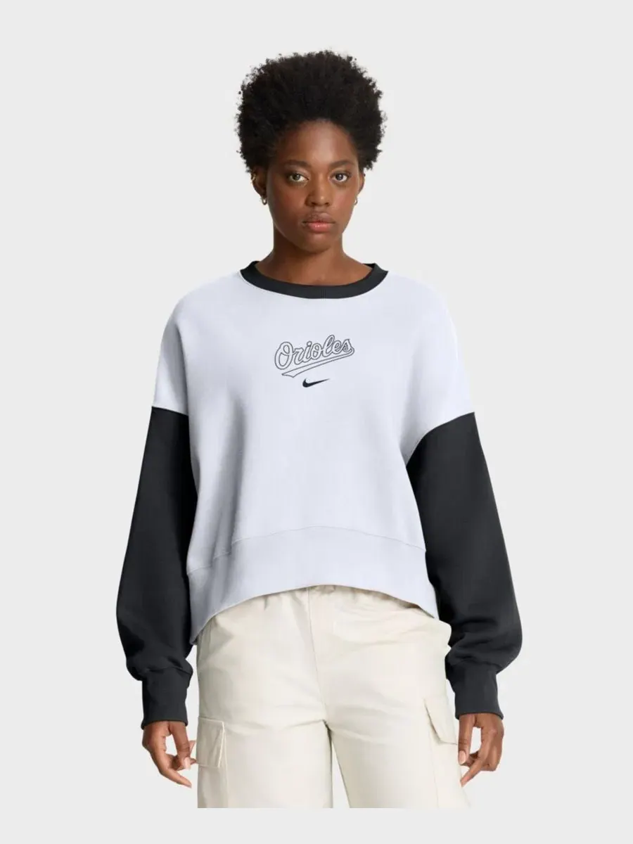 Женский оверсайз-свитшот из флиса с принтом Baltimore Orioles Nike — изображение 1 из 5, белый черный