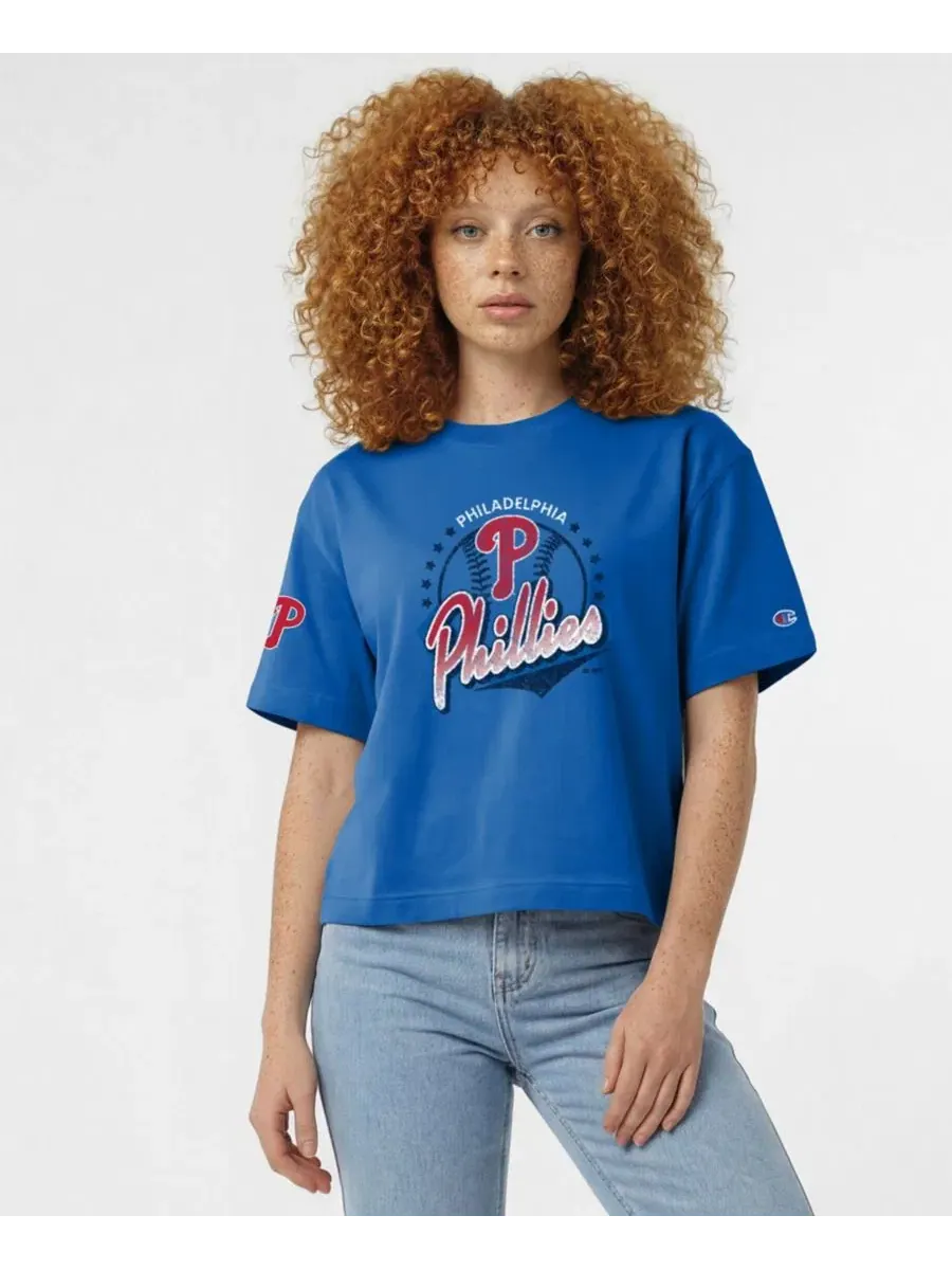 Футболка с принтом Oversized-Fit Philadelphia Phillies Champion — изображение 1 из 5, королевский