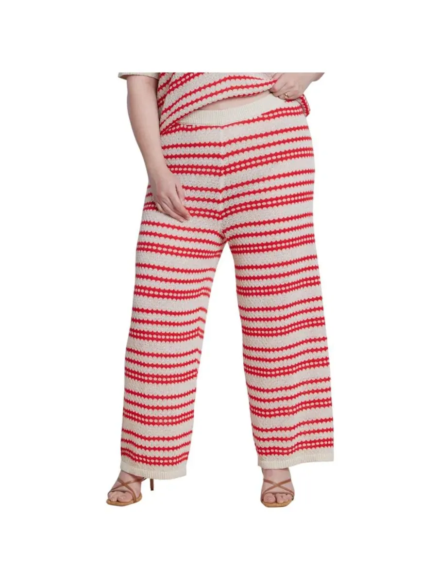 Брюки-свитер с принтом в полоску, модель Pointelle Stripe ELOQUII, Berry Stripe — изображение 1 из 3