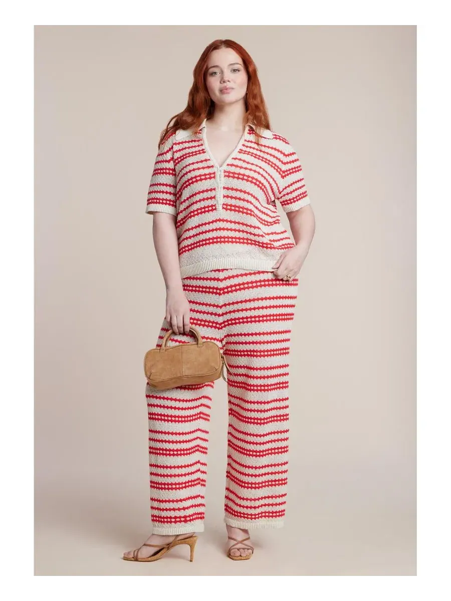 Брюки-свитер с принтом в полоску, модель Pointelle Stripe ELOQUII, Berry Stripe — изображение 3 из 3