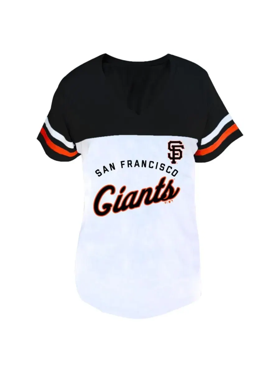 Футболка с v-образным вырезом с принтом San Francisco Giants Fanatics — изображение 3 из 3, белый черный