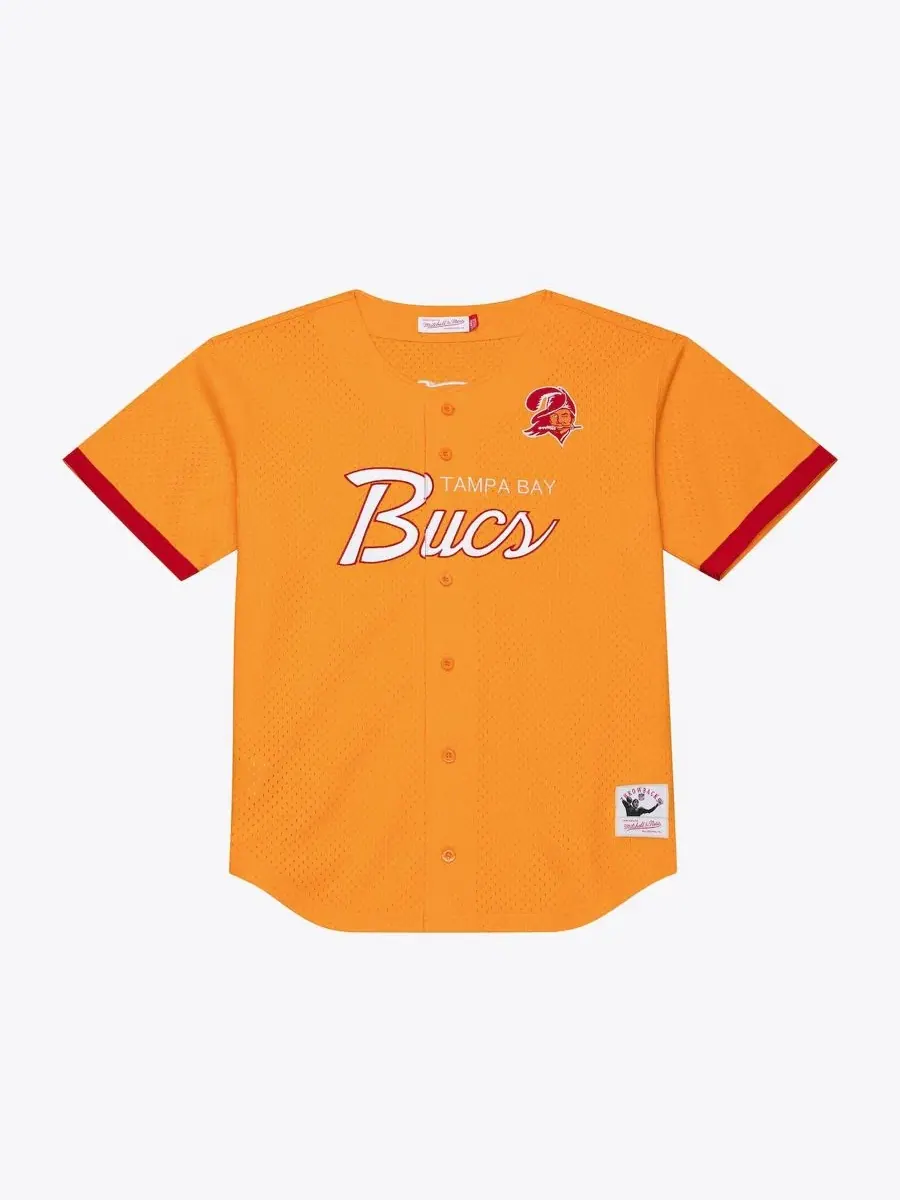 Футболка с полной застежкой на пуговицы Mitchell & Ness Head Coach Mesh — изображение 1 из 4, оранжевый