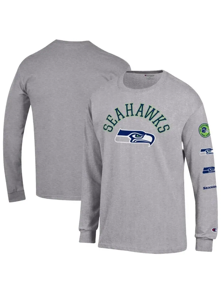 Футболка с длинным рукавом с принтом Seattle Seahawks Seal Champion — изображение 1 из 3, серый