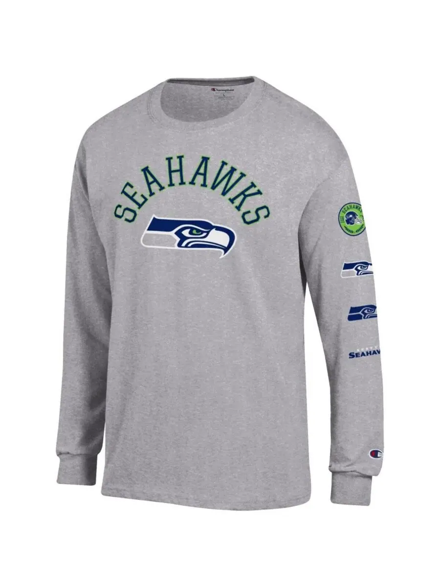 Футболка с длинным рукавом с принтом Seattle Seahawks Seal Champion — изображение 2 из 3, серый