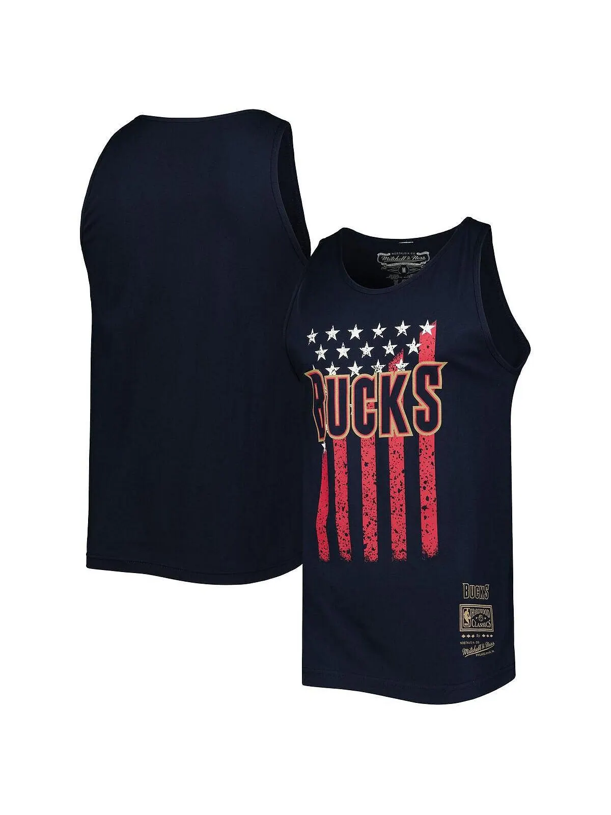 Мужская темно-синяя майка milwaukee bucks hardwood classics americana со звездами и полосками — изображение 1 из 3