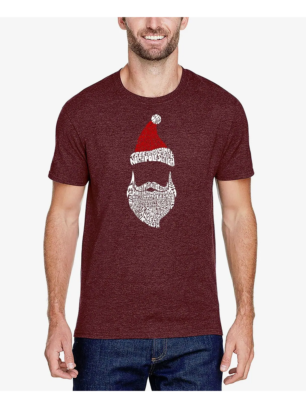 Мужская футболка premium blend santa claus word art LA Pop Art — изображение 1 из 3, бордовый