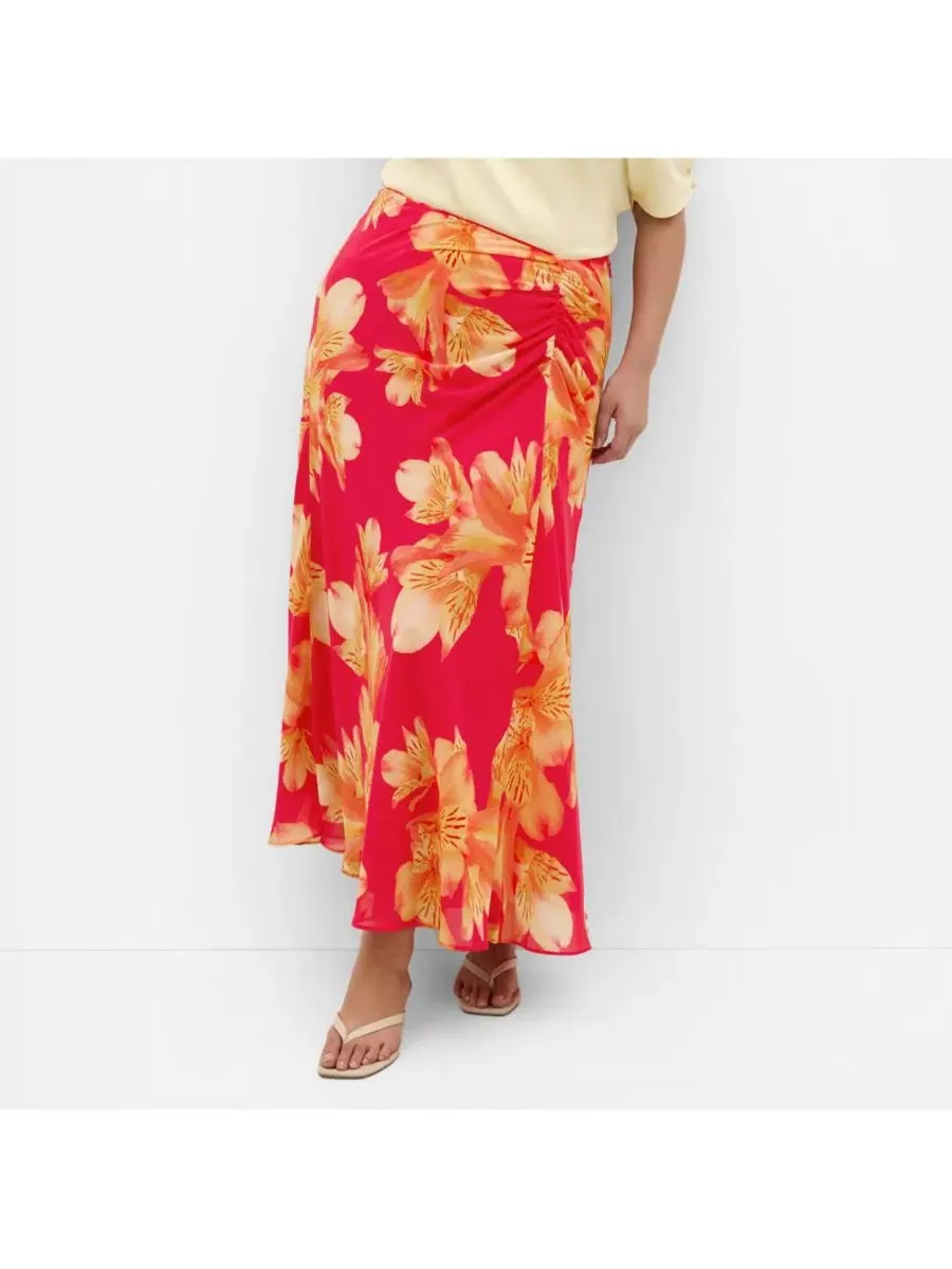 Юбка макси с принтом Soiree Print CITY CHIC, Fuchsia Lily
