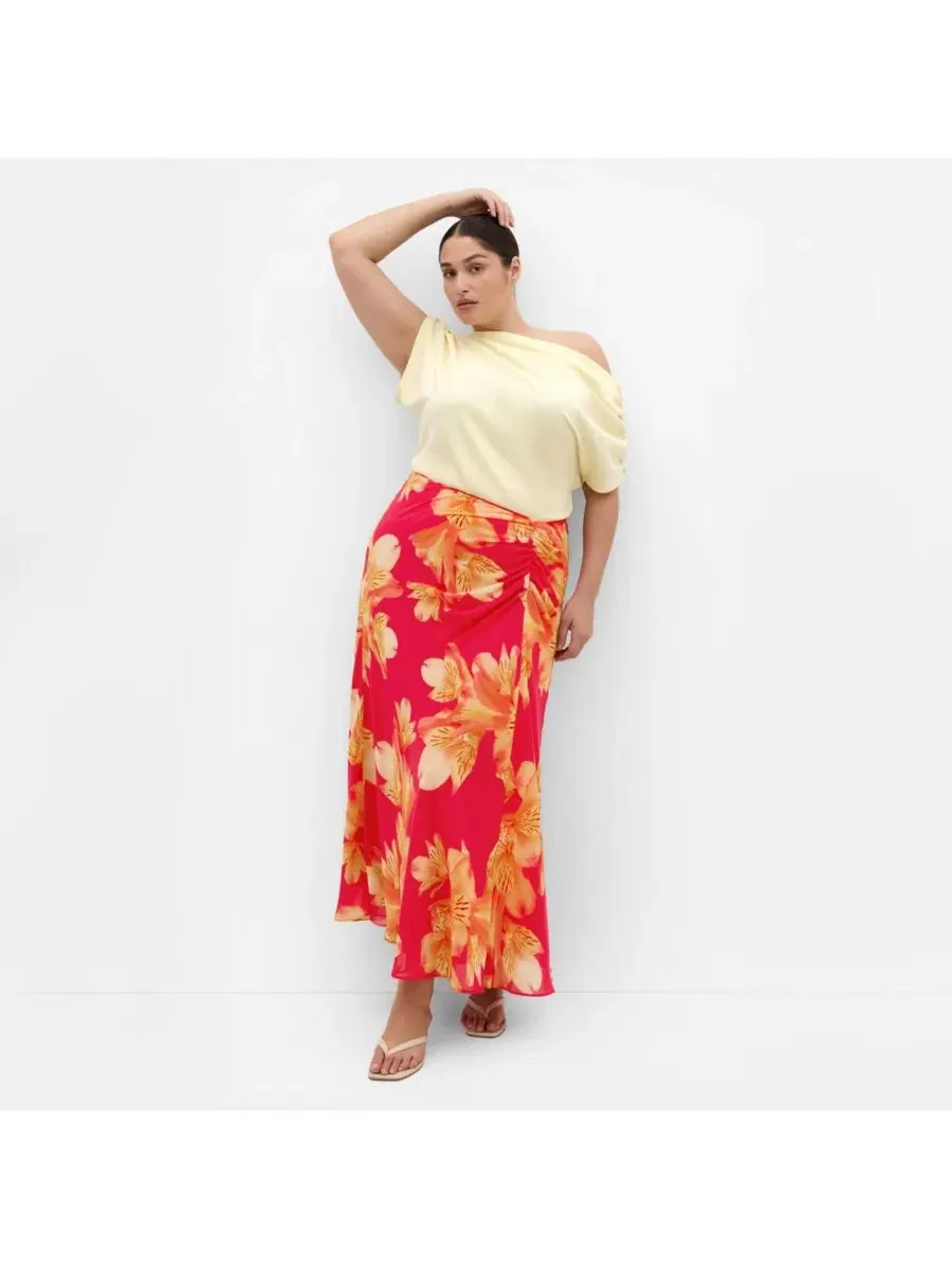 Юбка макси с принтом Soiree Print CITY CHIC, Fuchsia Lily — изображение 3 из 5