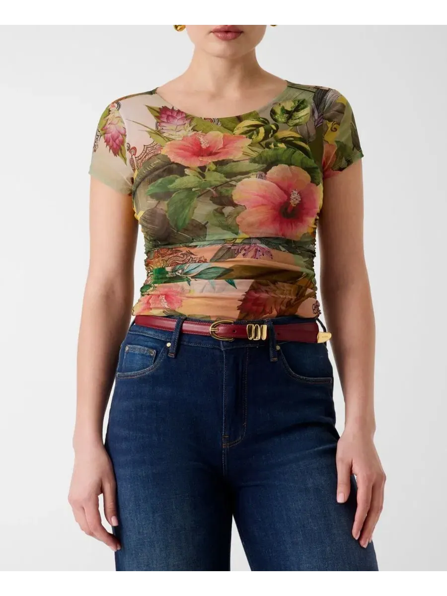 Топ с коротким рукавом и вырезом Hani GUESS, Hibiscus Jardin Print2
