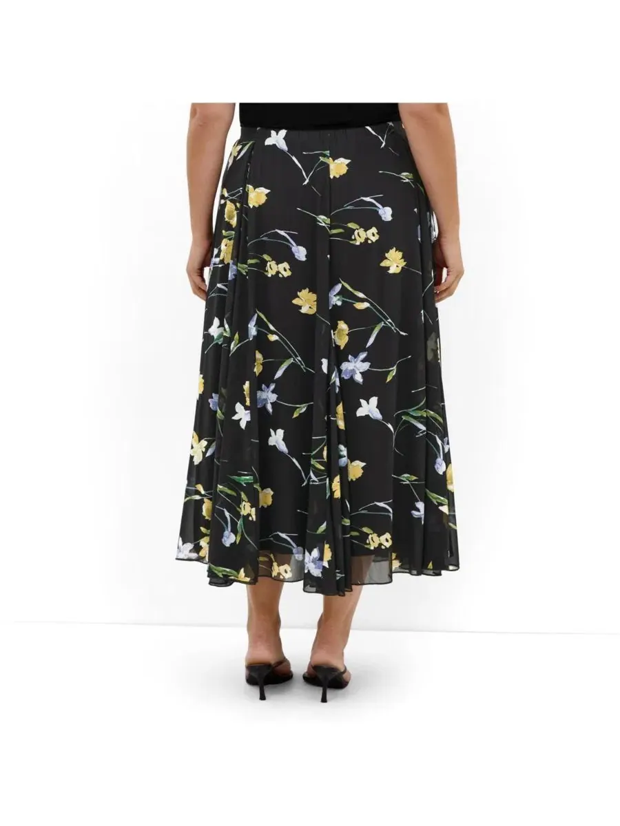 Юбка-трапеция миди с принтом Serene Petal Print, City Chic, Midnight Petals — изображение 2 из 5