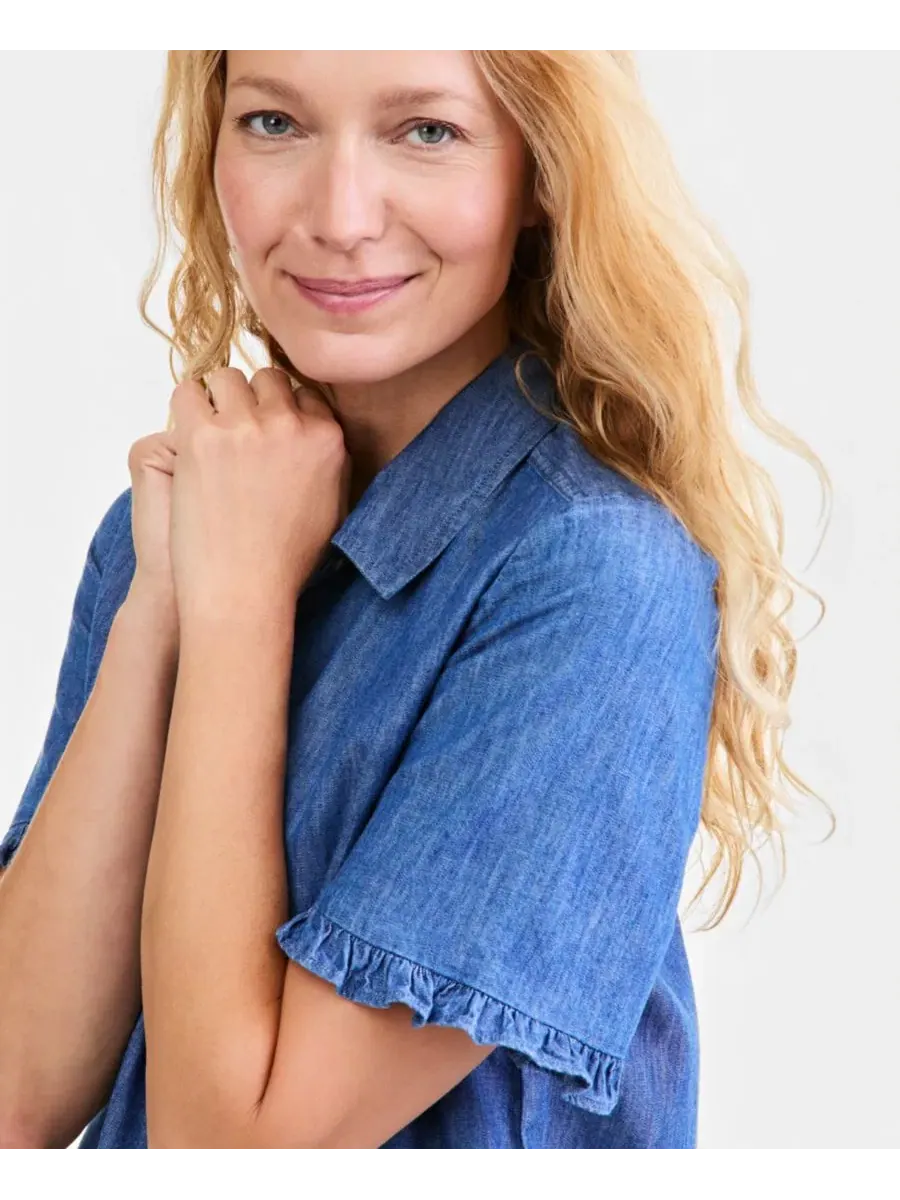 Рубашка-кемпинг с короткими рукавами-воланами Petite Short-Sleeve Ruffled Camp Shirt Style & Co — изображение 3 из 4
