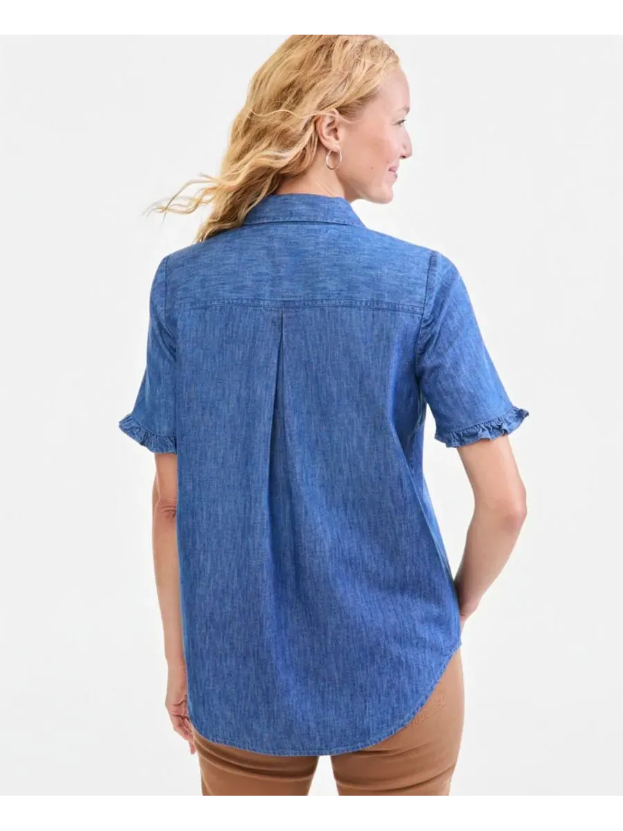 Рубашка-кемпинг с короткими рукавами-воланами Petite Short-Sleeve Ruffled Camp Shirt Style & Co — изображение 4 из 4
