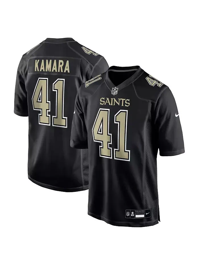 Мужская модная игровая футболка Alvin Kamara Carbon Black New Orleans Saints Nike — изображение 1 из 3