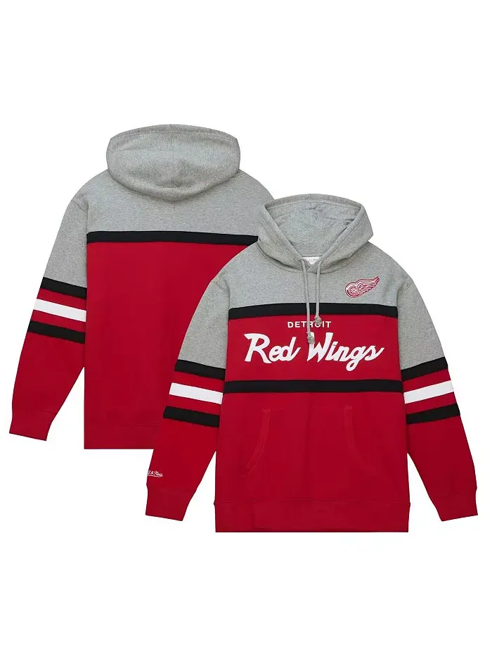 Мужская красная и серая толстовка с капюшоном Detroit Red Wings Head Coach Mitchell & Ness — изображение 1 из 4