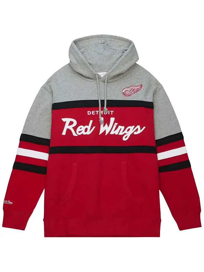 Мужская красная и серая толстовка с капюшоном Detroit Red Wings Head Coach Mitchell & Ness — изображение 2 из 4
