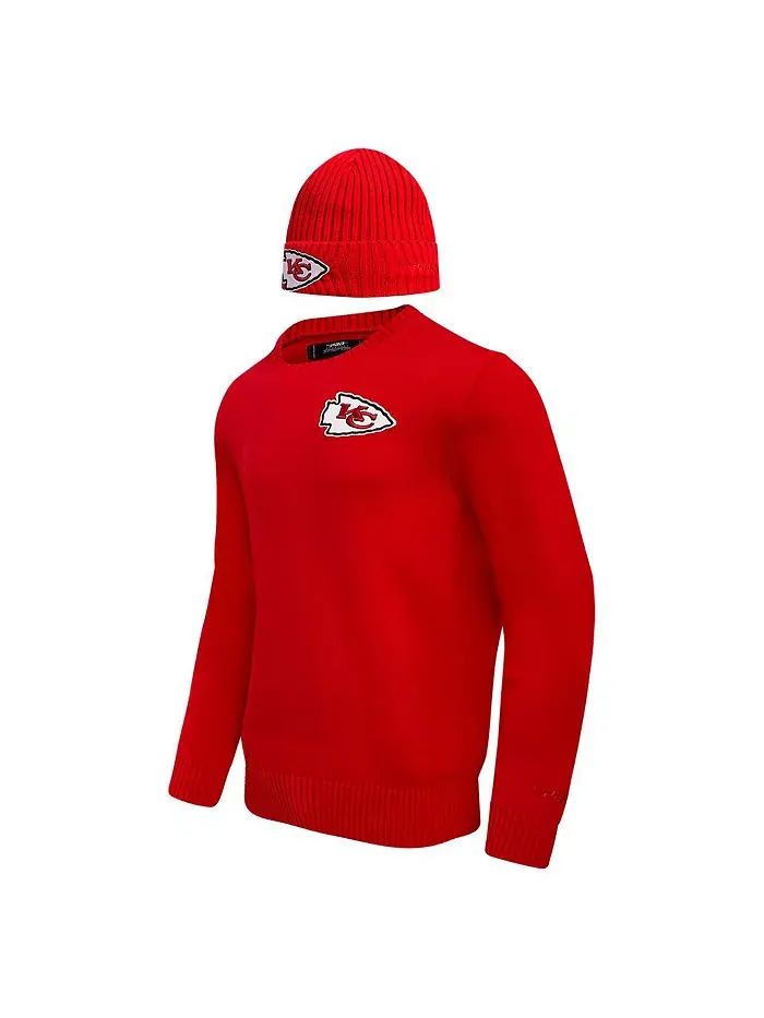 Мужской подарочный набор: красный свитер с круглой горловиной Kansas City Chiefs и вязаная шапка с — изображение 4 из 4