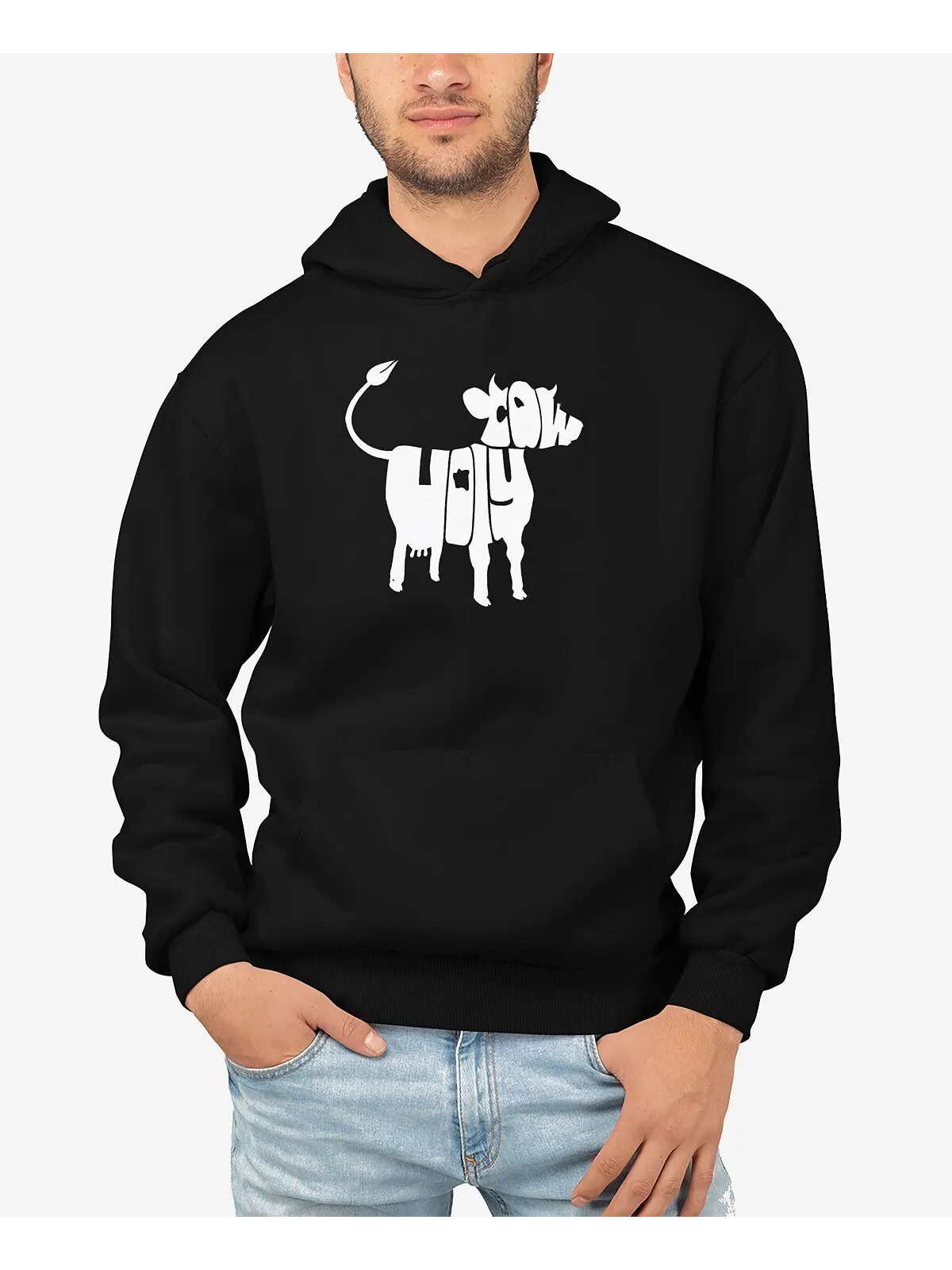 Мужская толстовка с капюшоном holy cow word art LA Pop Art — изображение 1 из 3, черный