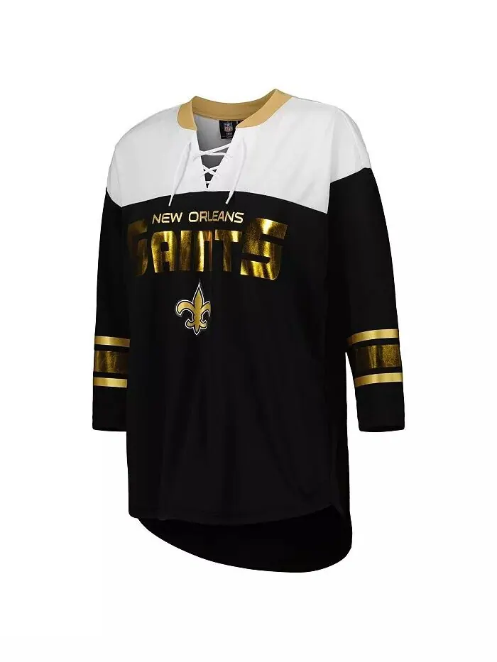 Женская черно-белая футболка New Orleans Saints Double Team с рукавами 3/4 на шнуровке G-Iii 4Her — изображение 2 из 3
