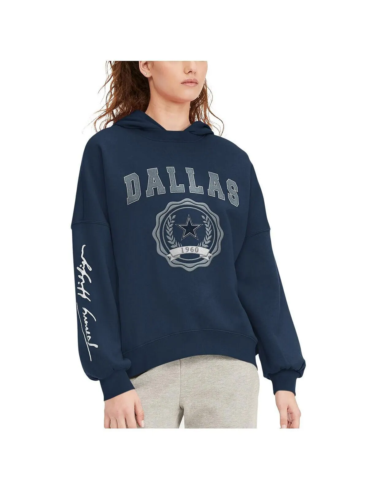 Женский темно-синий пуловер с капюшоном Dallas Cowboys Becca с заниженными плечами Tommy Hilfiger — изображение 1 из 3