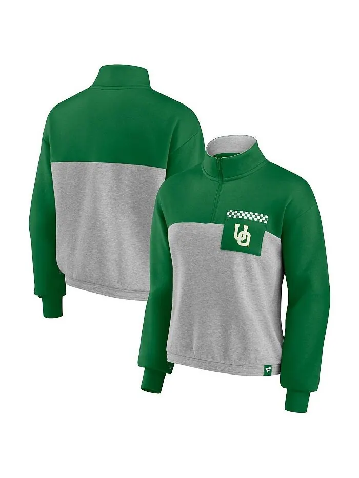 Женская фирменная зелено-серая куртка Oregon Ducks с цветными блоками и молнией на четверть по — изображение 1 из 3