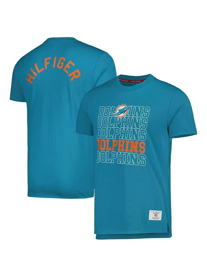 Мужская футболка Aqua Miami Dolphins Liam Tommy Hilfiger — изображение 1 из 1, голубой