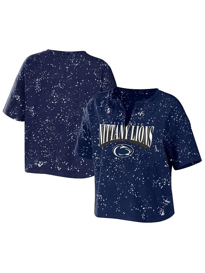 Женская темно-синяя укороченная футболка с вырезом и вырезом Penn State Nittany Lions Bleach Wash — изображение 1 из 3