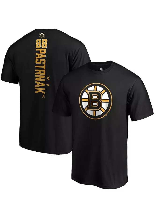 Мужская футболка Playmaker Boston Bruins Дэвида Пастрняка черного цвета Fanatics — изображение 1 из 1