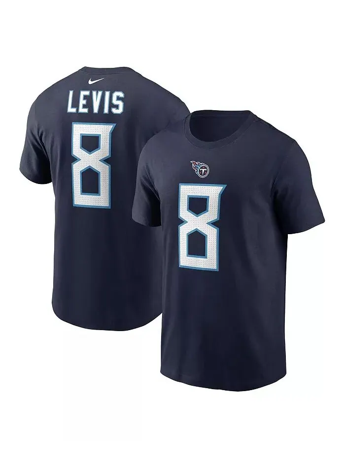 Мужская футболка Will Levis Navy Tennessee Titans 2023 NFL Draft с именем и номером игрока Nike — изображение 1 из 3
