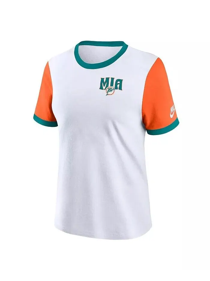 Женская белая/оранжевая футболка Miami Dolphins Rewind Ringer Nike — изображение 2 из 3