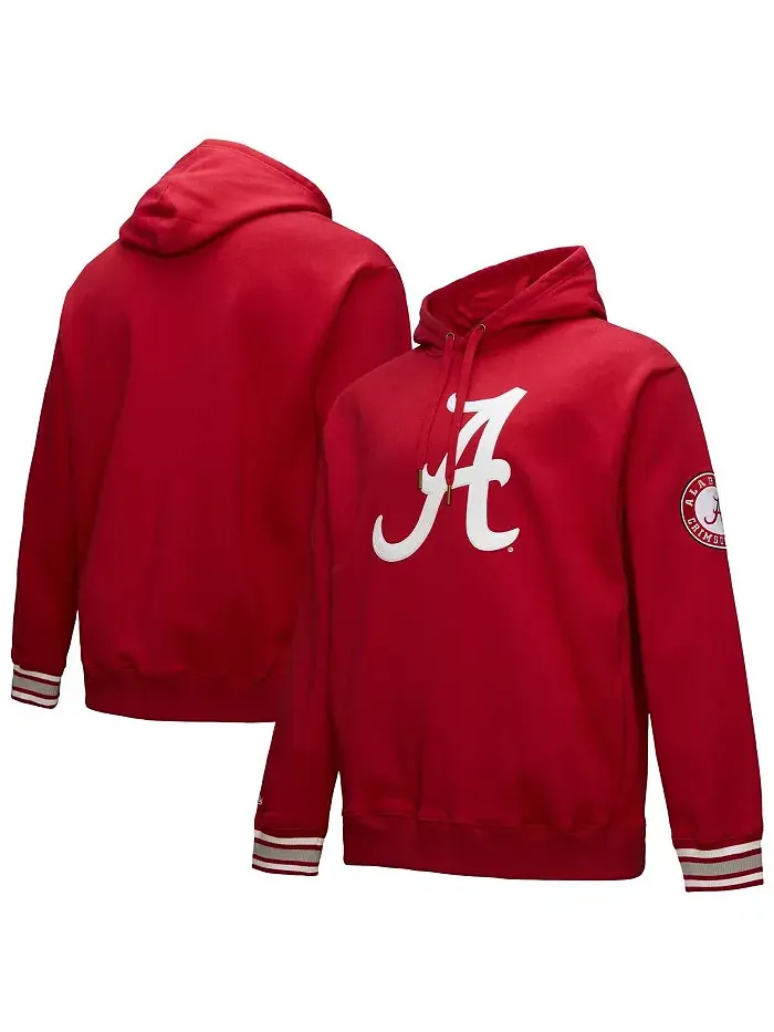 Мужской красный флисовый худи с цепным стежком Alabama Crimson Tide Mitchell & Ness — изображение 1 из 5