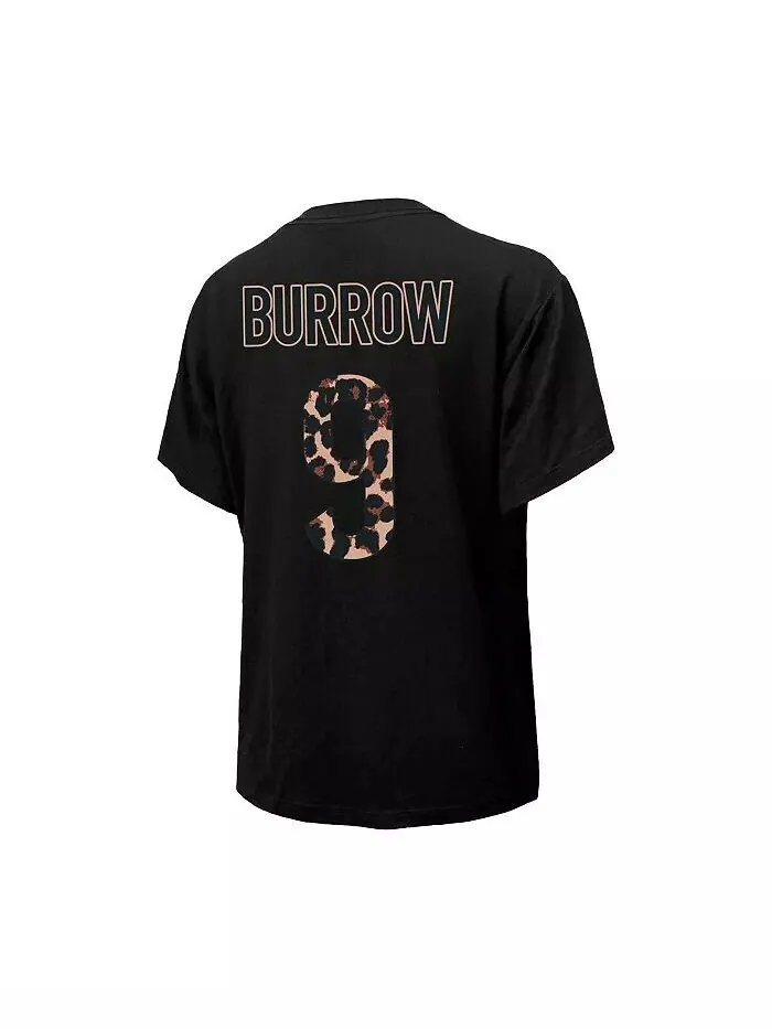 Женская футболка с леопардовым принтом Joe Burrow, черная футболка Cincinnati Bengals с именем и — изображение 2 из 3