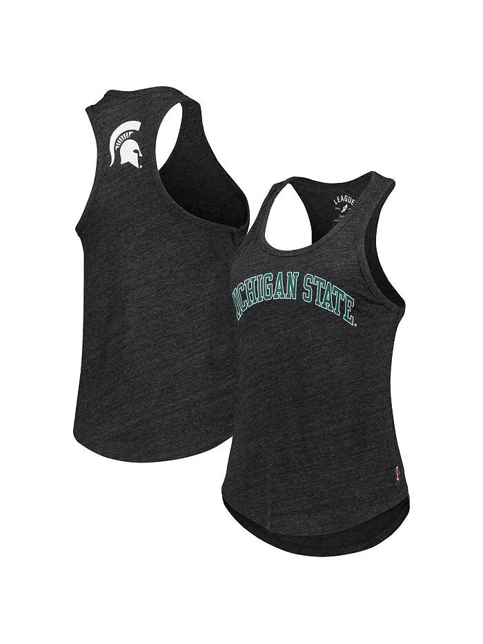 Черная женская майка Michigan State Spartans Two-Hit Intramural Tri-Blend с овальным вырезом и