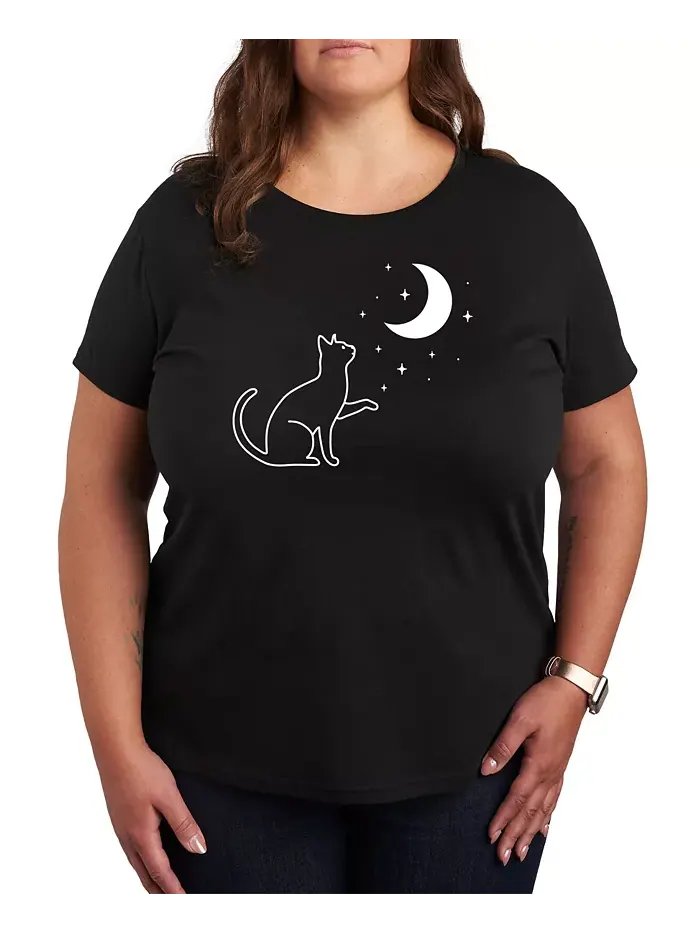Футболка с принтом Cat Moon Plus Size Hybrid Apparel — изображение 1 из 3